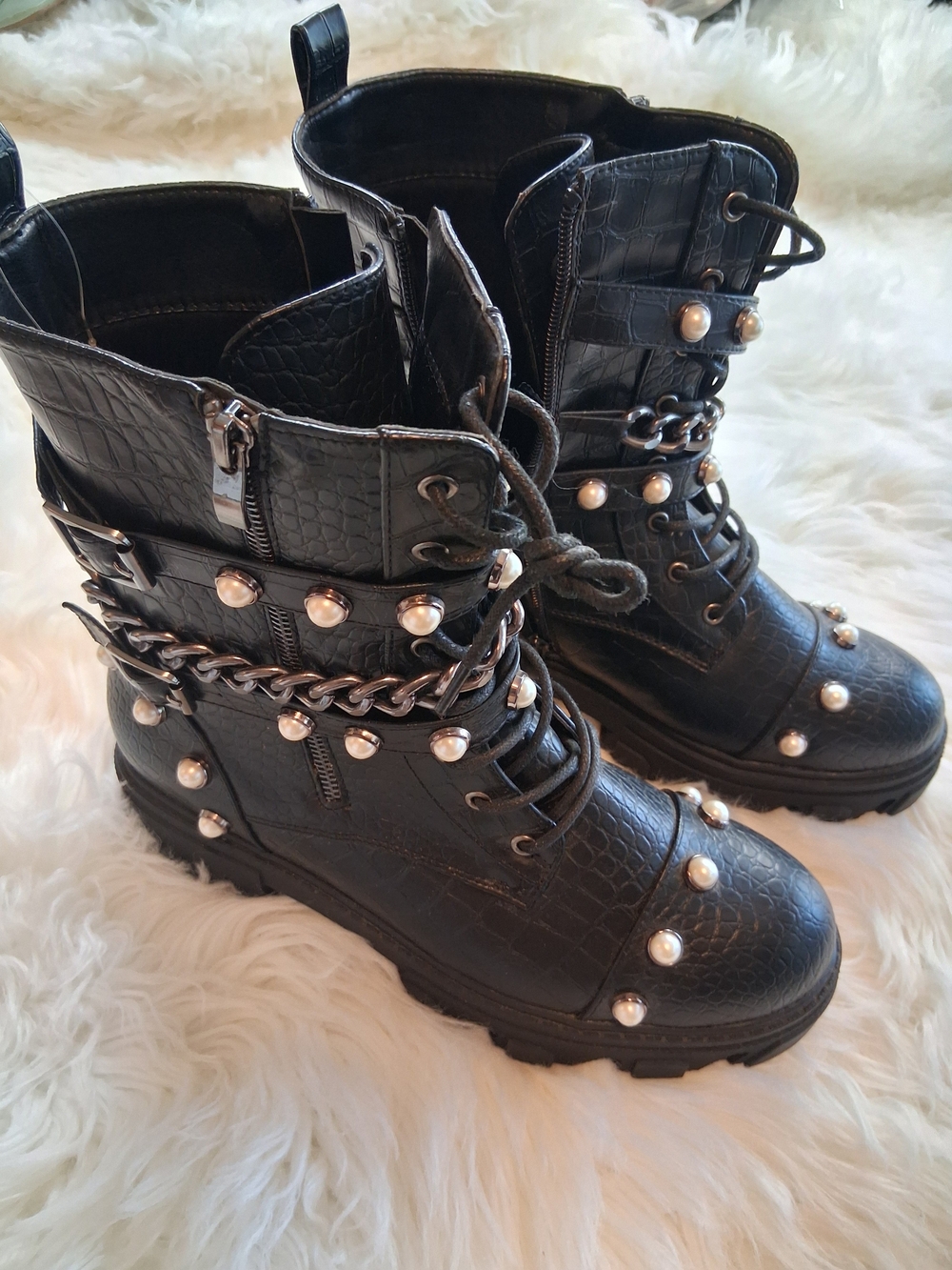 Fashion to Figure Black Pearl-Accent Combat Boots